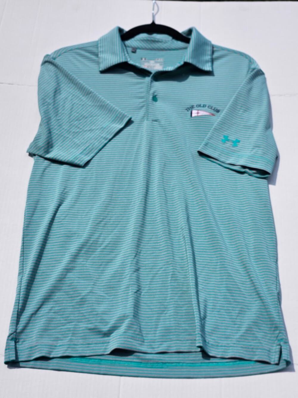 Under Armour "The Old Club" Embroidered Performance Golf Polo Teal Striped